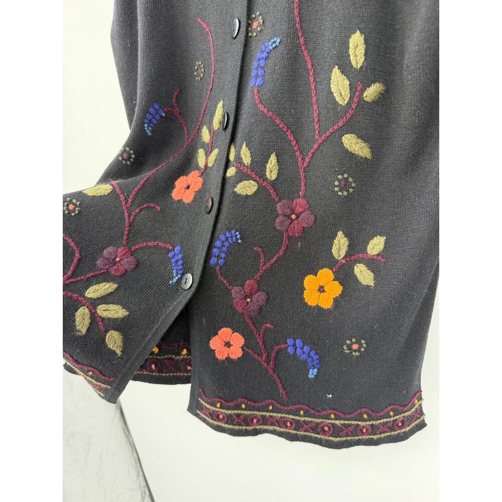 Coldwater Creek L Embroidered Floral Cardigan Ramie Fall Folk Art Cottagecore - Picture 5 of 12